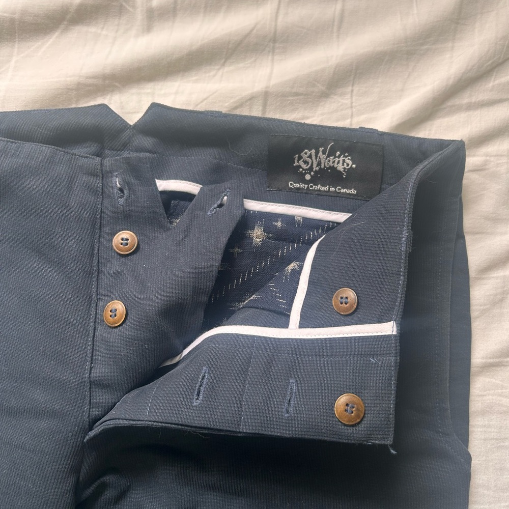 18 Waits Navy Button-Front Trousers